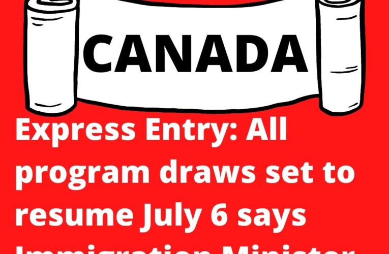 Canada Update, All Program Draws Set To Resume 6 July’22 Says Immigration Minister Sean Fraser 