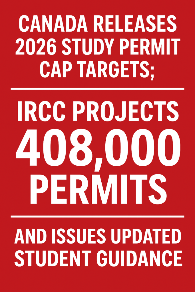 Canada Releases 2026 Study Permit Cap Targets; IRCC Projects 408,000 Permits and Issues Updated Student Guidance
