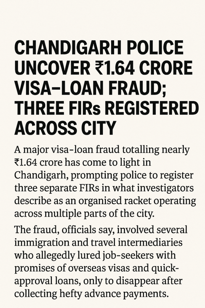 Chandigarh Police Uncover ₹1.64 Crore Visa Loan Fraud; Three FIRs Registered Across City