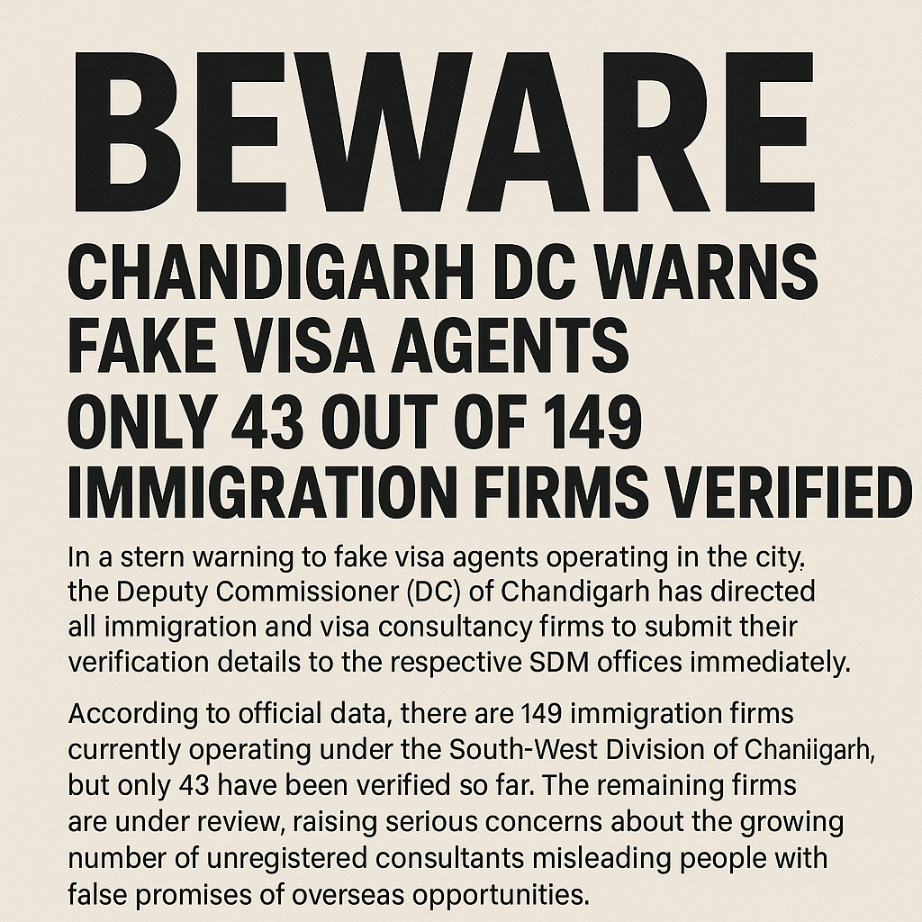 Chandigarh DC Warns Fake Visa Agents: Only 43 Out of 149 Immigration Firms Are Verified