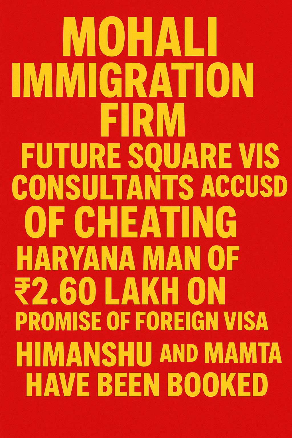 Mohali Immigration Firm Future Square Visa Consultants Accused of Cheating Haryana Man of ₹2.60 Lakh on Promise of Foreign Visa