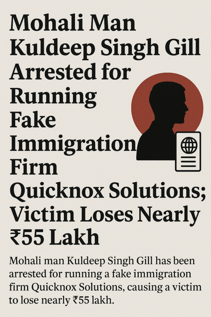 Mohali Man Kuldeep Singh Gill Arrested for Running Fake Immigration Firm ; Victim Loses Nearly ₹55 Lakh