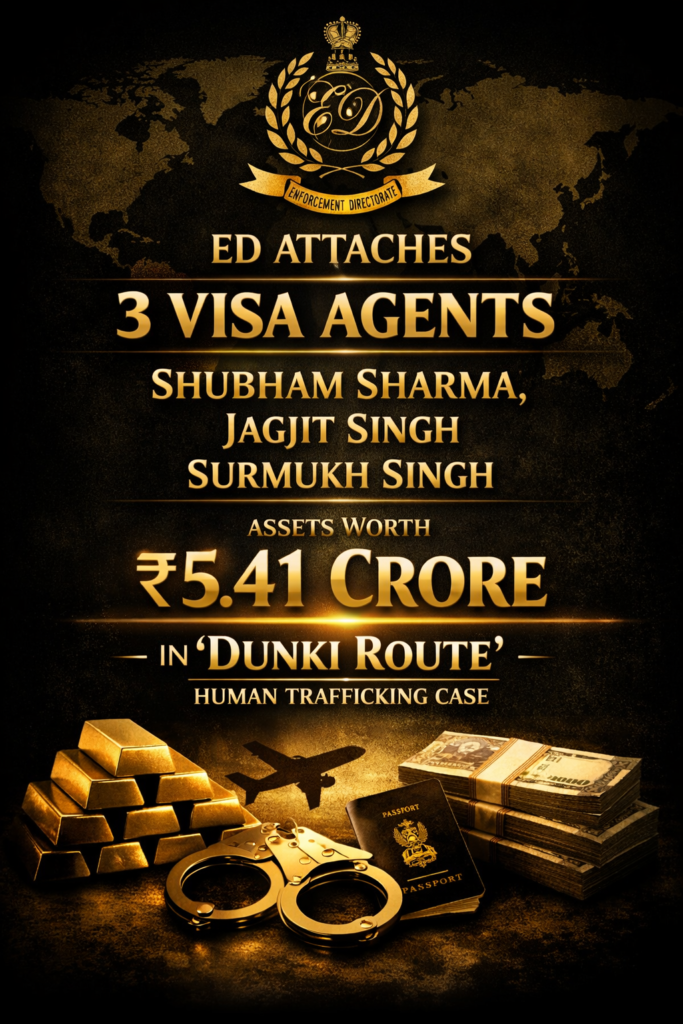 ED Attaches 3 Visa Agents (Shubham Sharma, Jagjit Singh and Surmukh Singh) Assets Worth ₹5.41 Crore in ‘Dunki Route’ Human Trafficking Case