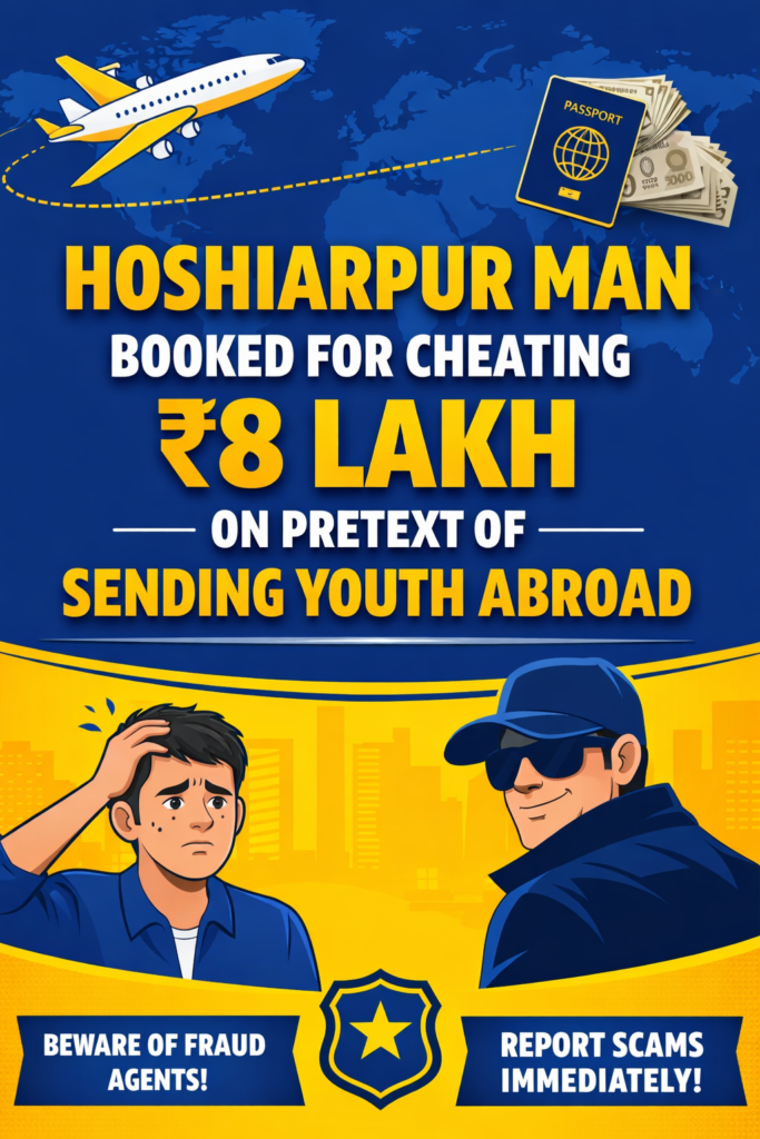Hoshiarpur Man Booked for Cheating ₹8 Lakh on Pretext of Sending Youth Abroad