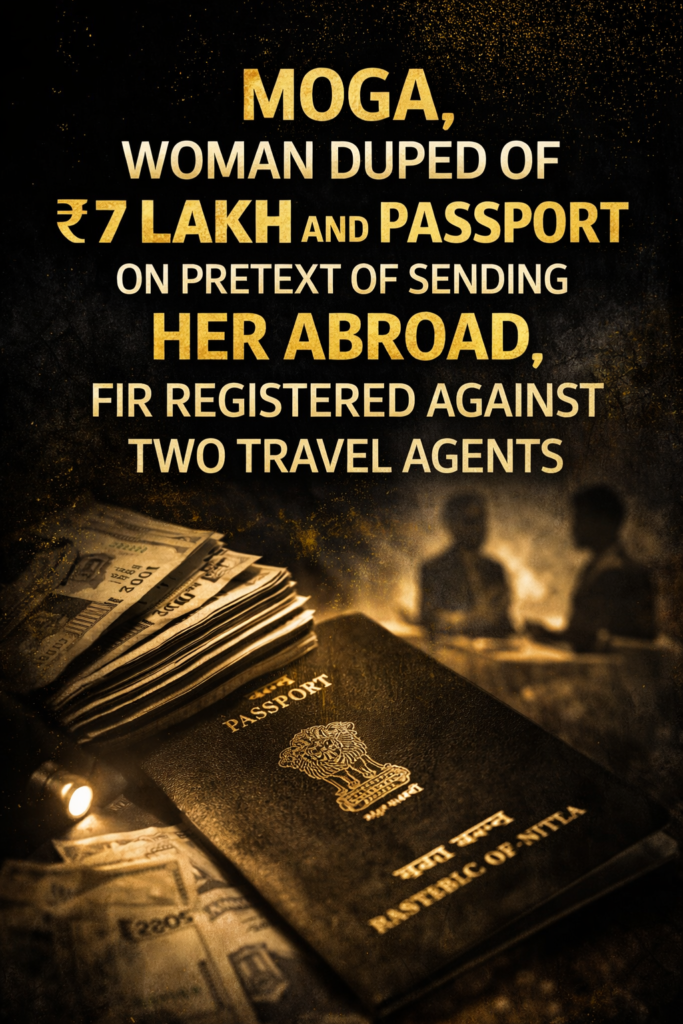 Moga, Woman Duped of ₹7 Lakh and Passport on Pretext of Sending Her Abroad, FIR Registered Against Two Travel Agents