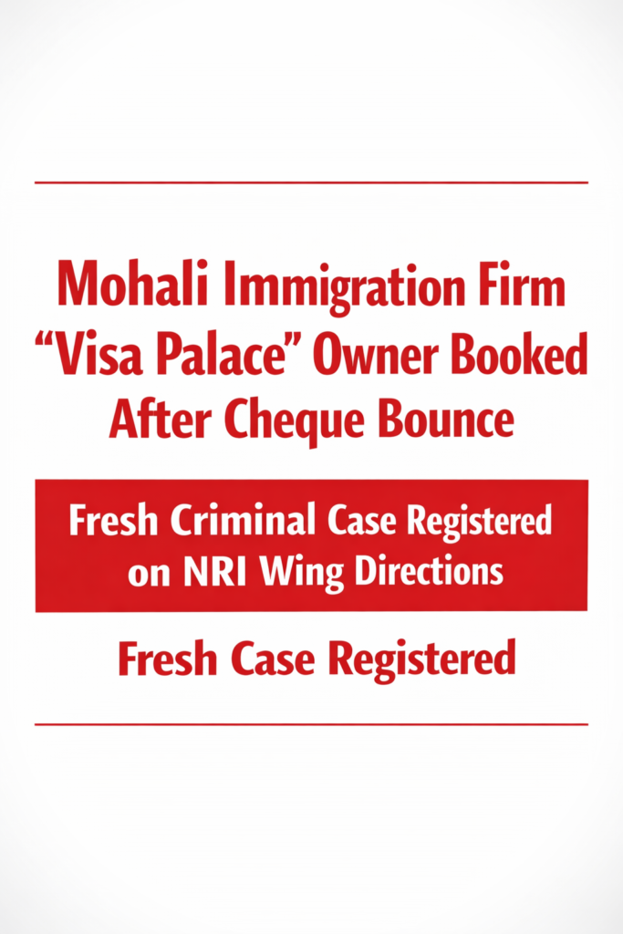 Mohali Immigration Firm “Visa Palace” Owner Booked After Cheque Bounce, Fresh Case Registered
