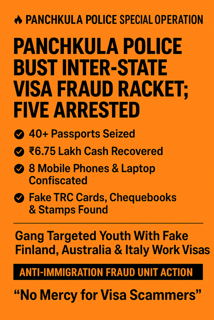 Panchkula Police Bust Inter-State Visa Fraud Racket; Five Arrested, Passports and Cash Seized
