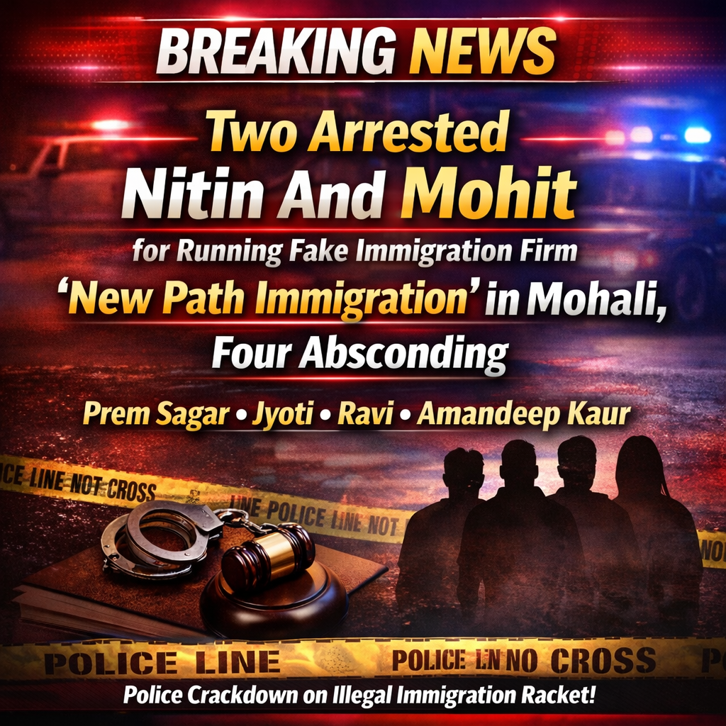 Two Arrested Nitin And Mohit for Running Fake Immigration Firm “New Path Immigration” in Mohali, Four Absconding