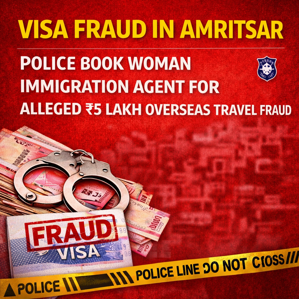 Amritsar police have registered a case against a woman travel agent for allegedly cheating a family of ₹5 lakh on the pretext of sending a woman abroad. The accused has been identified as Karishma Khanna, wife of Amarinder Singh, and a resident of Guru Amardas Avenue, Airport Road, Amritsar. The case has been registered by the Islamabad police station following a complaint filed by the victim’s family. Promise of Dubai and Canada Travel According to the complaint, the victim’s family alleged that Karishma Khanna promised to send their sister, Sandeep Kaur, abroad — first to Dubai and later to Canada. For this purpose, the family contacted the accused through a travel agency operating under the name “The Visa Centre.” The complainants stated that Khanna collected ₹5 lakh from them as part of the visa and overseas placement process. However, despite receiving the money, neither was Sandeep Kaur sent abroad nor was the amount refunded. Money Taken, No Visa Issued The family alleged that after accepting the payment, the accused kept delaying the process and failed to provide any valid visa documents or confirmed travel arrangements. When the family demanded either progress on the overseas travel or a refund, the accused allegedly avoided them. Following repeated failed attempts to recover their money, the family approached the police. Case Registered After Preliminary Inquiry Acting on the complaint, the Islamabad police station conducted an initial inquiry and subsequently registered a case against Karishma Khanna. Police officials confirmed that the matter is under active investigation. Past Cases Against Accused’s Husband Police sources further revealed that this is not the first such incident linked to the family. More than a dozen cheating cases are already registered against the accused’s husband, Amarinder Singh, at the same police station, raising concerns about a possible pattern of fraudulent activity. Investigation Ongoing The police have stated that a detailed probe is underway to examine financial transactions, agency records, and possible involvement of others. Authorities have not ruled out the possibility of additional victims coming forward. Police have once again advised the public to exercise caution while dealing with immigration and travel agents, urging aspirants to verify licences and credentials before making any payments, and to remain wary of promises guaranteeing overseas travel or visas.