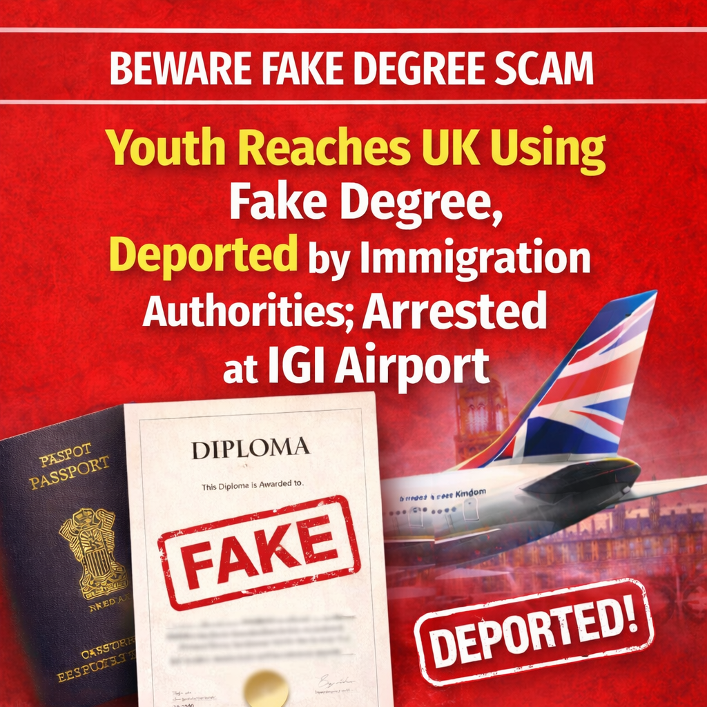 Fake Degree Scam Youth Reaches UK Using Fake Degree, Deported by Immigration Authorities; Arrested at IGI Airport