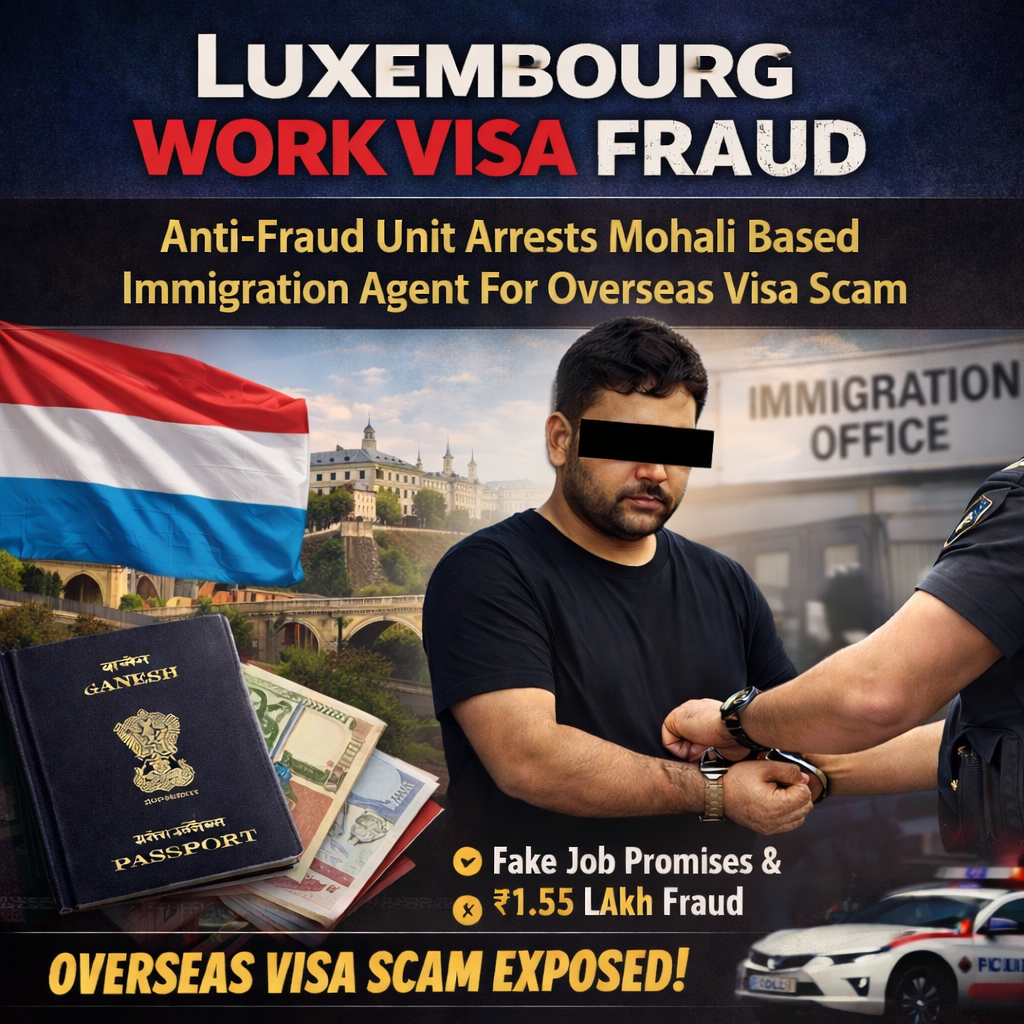Luxembourg Work Visa Fraud, Anti-Fraud Unit Arrests Mohali Based Immigration Agent For Overseas Visa Scam