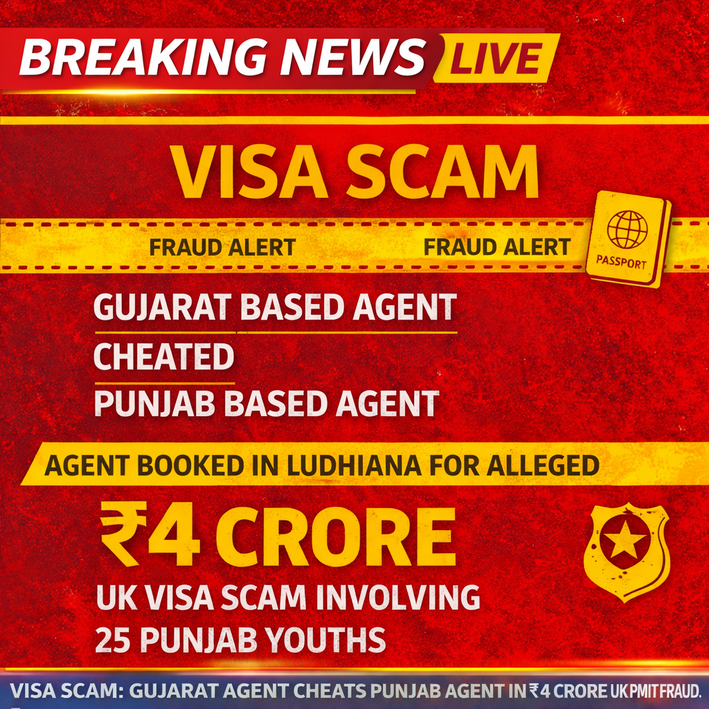 Visa Scam, Gujarat Based Agent Cheated Punjab Based Agent, Agent Booked in Ludhiana for Alleged ₹4 Crore UK Visa Scam Involving 25 Punjab Youths
